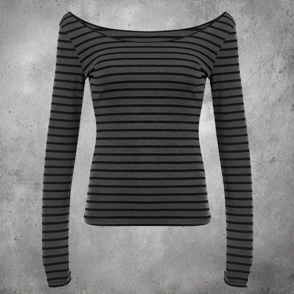 Spring Fall Women'S New Japanese Basic Models Slim Long-Sleeved Striped T-Shirt Strapless Korean Street Style Y2K Thin Tops
