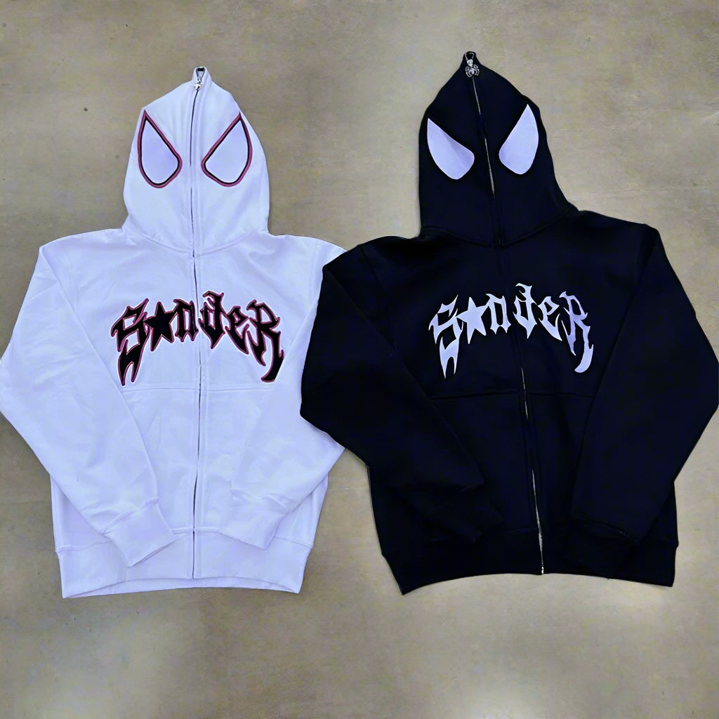 Y2K Spider Hoodies Women Men Hip Hop Zip up Long Sleeve Jacket Graphic Punk Coats Harajuku Casual Loose Hooded Shirt Sweatshirt