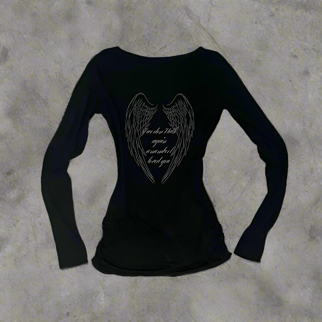 Gothic Harajuku Vintage Punk Emo Girls Long Sleeve Tee Sexy Slim Chic Printing Crop Tops Grunge Y2K Aesthetic Women'S Streetwear
