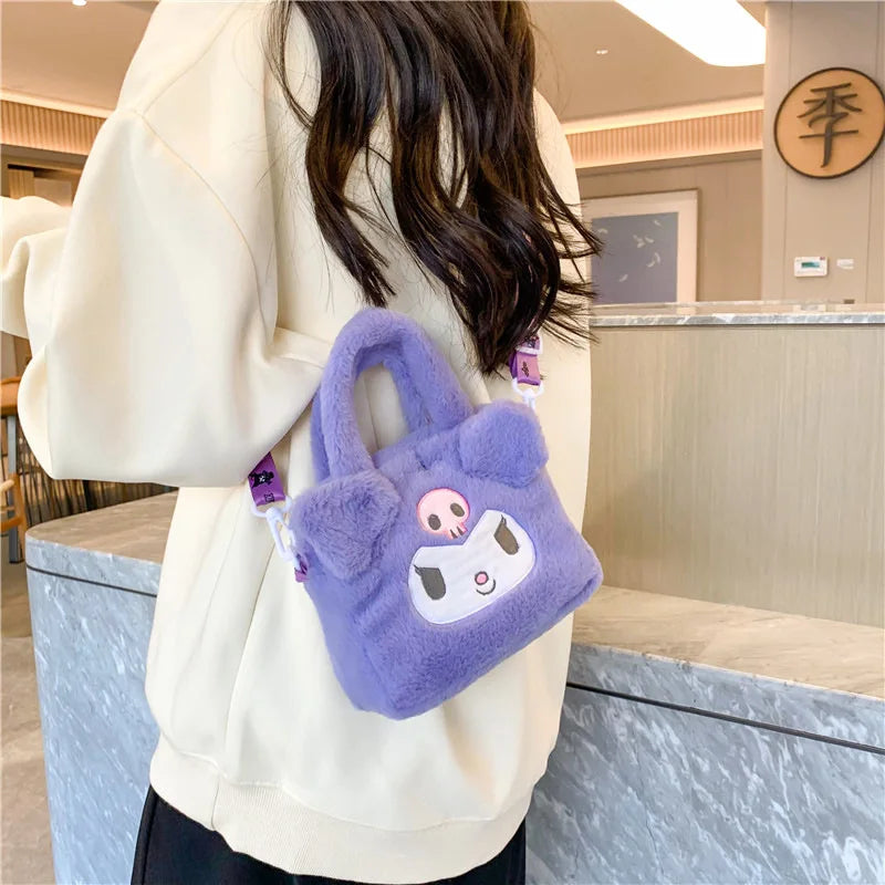 Kawaii Girl Plush Bag Kuromi Cinnamoroll Melody Cartoon Anime Handbag Travel Storage Bags