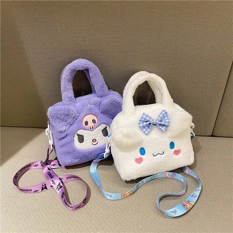 Kawaii Girl Plush Bag Kuromi Cinnamoroll Melody Cartoon Anime Handbag Travel Storage Bags