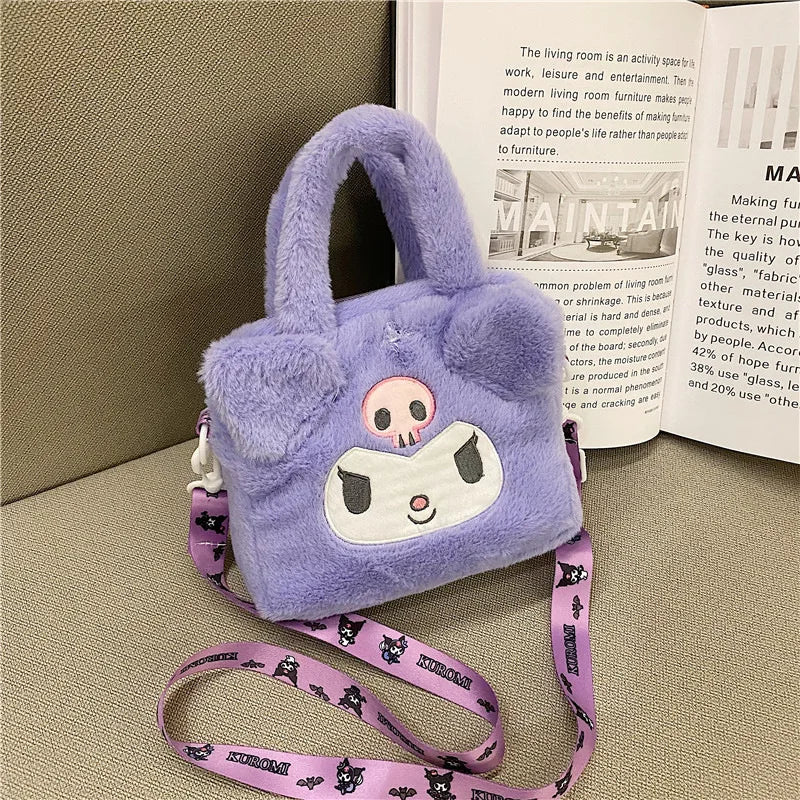 Kawaii Girl Plush Bag Kuromi Cinnamoroll Melody Cartoon Anime Handbag Travel Storage Bags