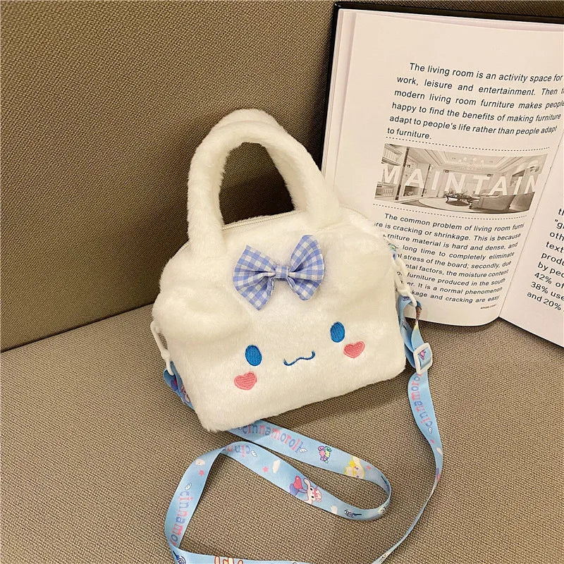 Kawaii Girl Plush Bag Kuromi Cinnamoroll Melody Cartoon Anime Handbag Travel Storage Bags