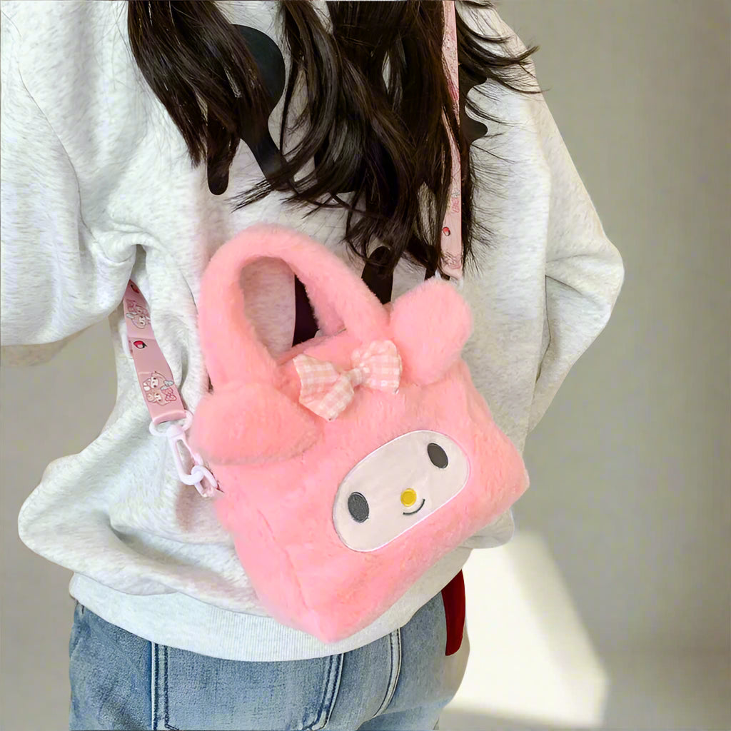 Kawaii Girl Plush Bag Kuromi Cinnamoroll Melody Cartoon Anime Handbag Travel Storage Bags