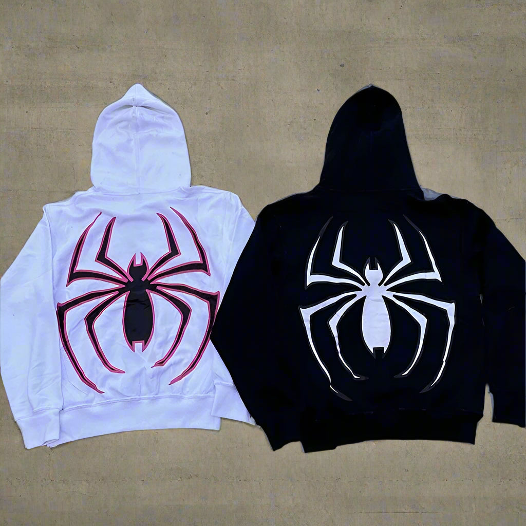 Y2K Spider Hoodies Women Men Hip Hop Zip up Long Sleeve Jacket Graphic Punk Coats Harajuku Casual Loose Hooded Shirt Sweatshirt
