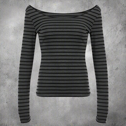 Spring Fall Women'S New Japanese Basic Models Slim Long-Sleeved Striped T-Shirt Strapless Korean Street Style Y2K Thin Tops