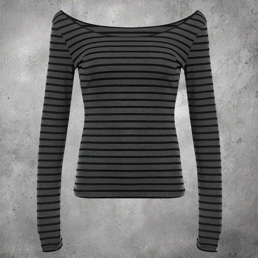 Spring Fall Women'S New Japanese Basic Models Slim Long-Sleeved Striped T-Shirt Strapless Korean Street Style Y2K Thin Tops