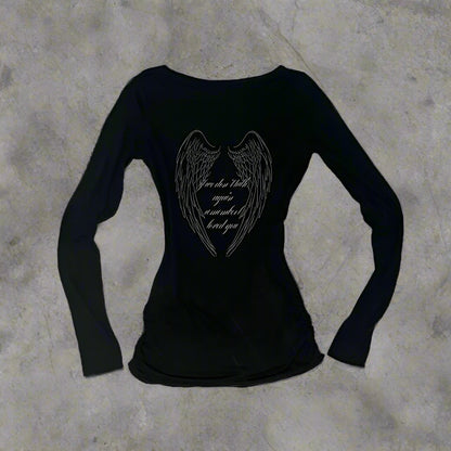Gothic Harajuku Vintage Punk Emo Girls Long Sleeve Tee Sexy Slim Chic Printing Crop Tops Grunge Y2K Aesthetic Women'S Streetwear