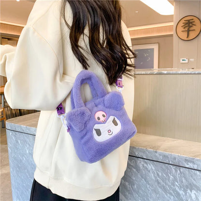 Kawaii Girl Plush Bag Kuromi Cinnamoroll Melody Cartoon Anime Handbag Travel Storage Bags