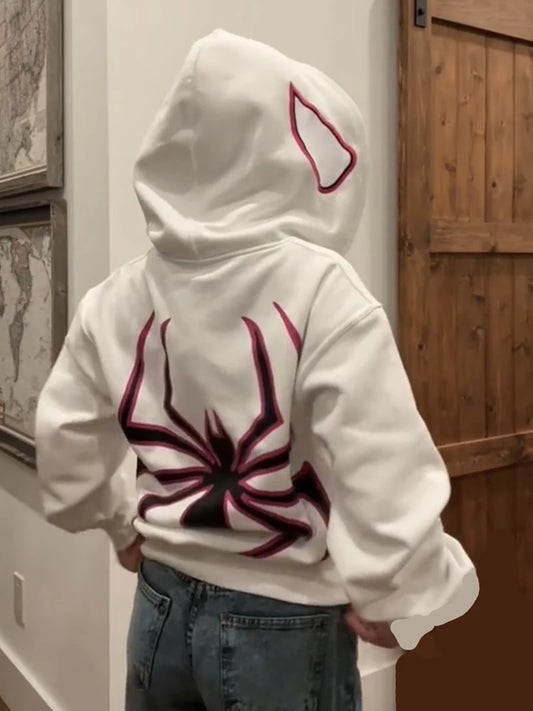 Y2K Spider Hoodies Women Men Hip Hop Zip up Long Sleeve Jacket Graphic Punk Coats Harajuku Casual Loose Hooded Shirt Sweatshirt